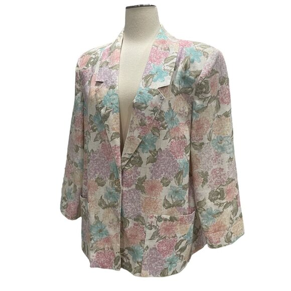 Vintage Block Island Petites Floral Blazer 14 Linen Blend Feminine Elegant Chic - Picture 9 of 12